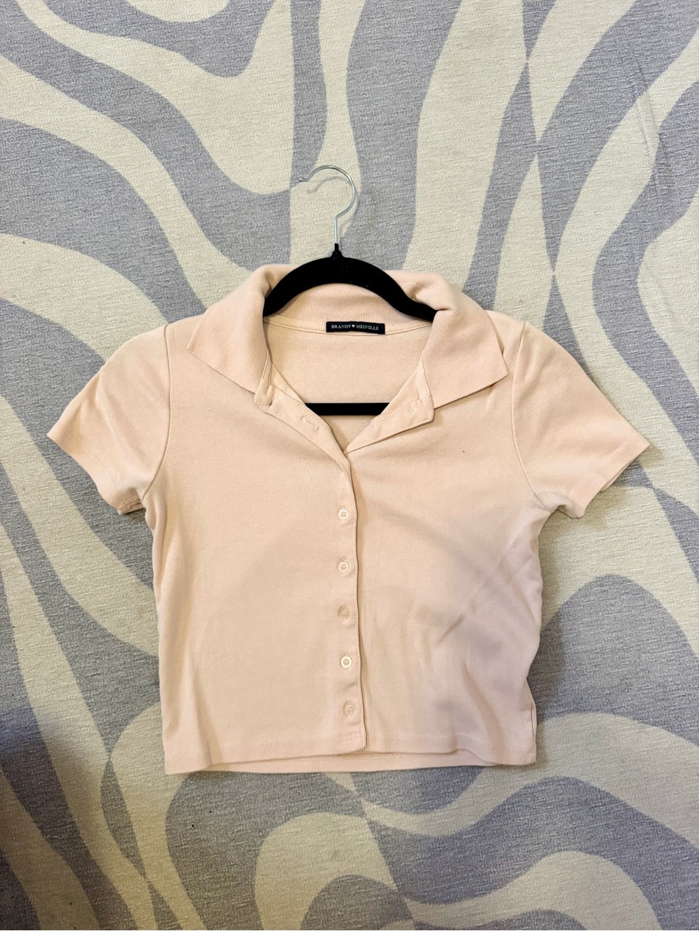 Brandy Melville Light Blush Button-Down Cropped Polo